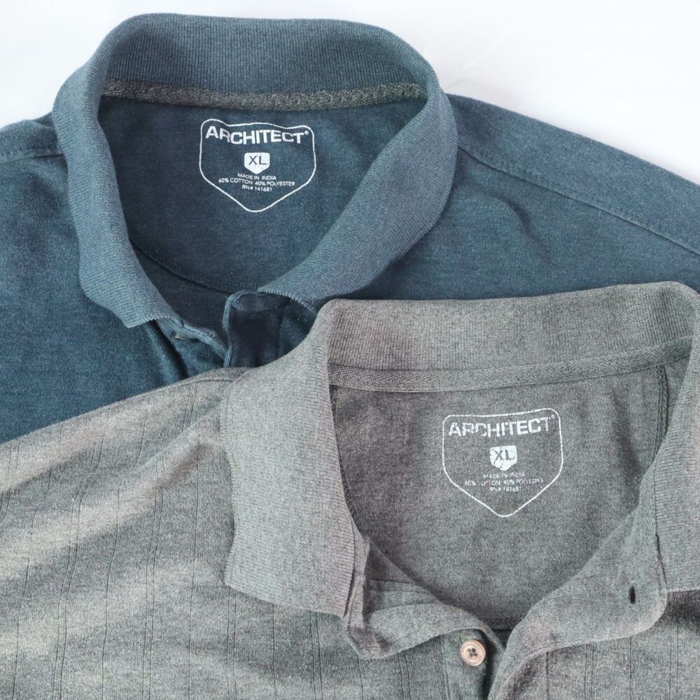 Architect Mens Polo Shirt Set of 2 Size XL Blue Long Sleeve Gray Short Sleeve